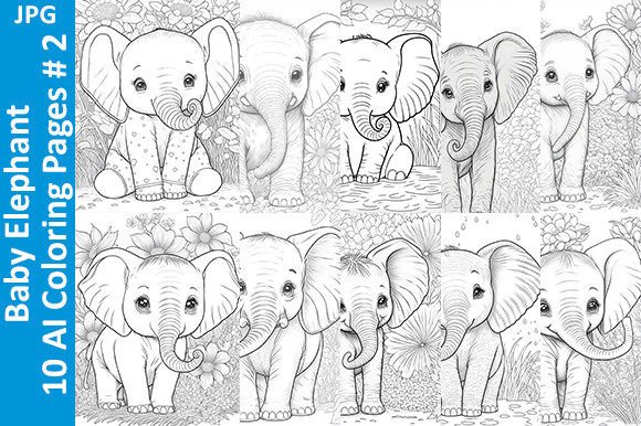 Download Baby Elephant - 10 AI Coloring Pages # 2 - Coloring page Collection