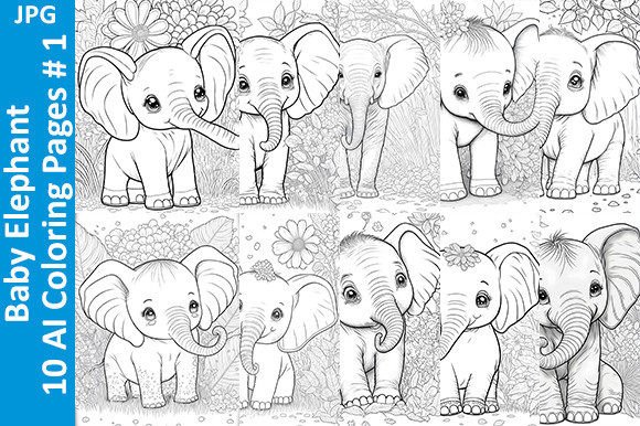 Download Baby Elephant - 10 AI Coloring Pages # 1 - Coloring page Collection