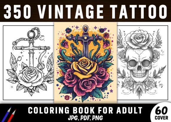 Download 350+ Vintage Tattoo Coloring Pages - KDP - Coloring page Collection