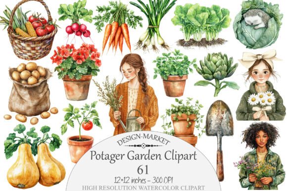 Download Watercolor Potager Garden Clipart - Premium Bundle